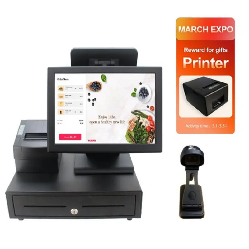 Terminal de point de vente à écran tactile capacitif de 15 pouces terminal de paiement par empreinte digitale terminal de point de vente