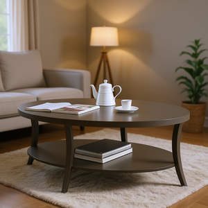 Mesa de Centro Ovalada Contemporánea con Tapa de Vidrio Gris y Estructura Metálica, Mueble Resistente para Sala de Estar - Product Image 2