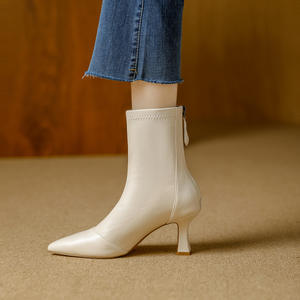 New Stretch Fashionable and Versatile Ankle Snow <b>Boots</b> for Women with Chunky Heels Genuine Leather Upper Autumn/winter - Product Image 5