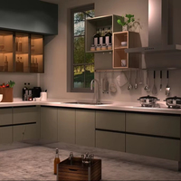 Meubles de cuisine modulaires contemporains, durables, écologiques, ignifuges, avec îlot central, 5+ tiroirs et plan de travail en marbre artificiel