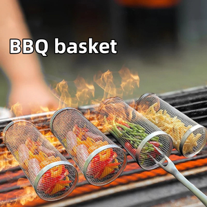 Wholesale New Rolling <b>Grilling</b> BBQ Basket Stainless Steel Leakproof <b>Mesh</b> Barbecue Rack Outdoor Picnic Camping Simple - Product Image 2