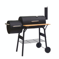 Barbecue au charbon de bois d'extérieur avec foyer latéral et étagère en bois, machine à barbecue portable