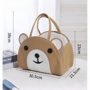 Cesta Organizadora de Pañales para Bebé de Cuerda de Algodón Ecológica, con Forma de Oso, Cesta de Almacenamiento para Guardería, Bolsa de Algodón Tejida para Pañales y Toallitas - Product Image 5