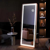 Miroir mural de salle de bain moderne en aluminium avec cadre en alliage, éclairage LED intelligent, tactile, pleine longueur, en gros