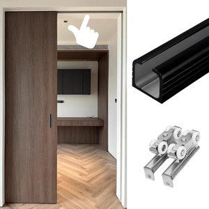 Kit de porte coulissante noire en aluminium Ghost, montage au plafond, outil de remplacement binnaire, portes coulissantes pour placards, chambres de rangement, buanderie - Product Image 1
