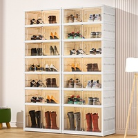 Boîte à chaussures pliable transparente de luxe, sans installation, empilable, grande capacité, meuble de rangement à chaussures mobile
