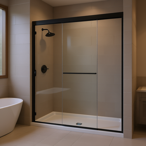 Puerta de Ducha Corredera Doble Semierizada de 56-60 Pulgadas Ancho x 72 pulgadas Puerta de Baño de Vidrio Templado de 1/4 de Pulgada, Color Negro Mate, Estilo Bypass - Product Image 2