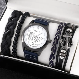 4 pièces Bracelets et <span class=keywords><strong>montre</strong></span> à Quartz bleu <span class=keywords><strong>Chic</strong></span> à pointeur rond pour <span class=keywords><strong>homme</strong></span> CC008 - Product Image 1