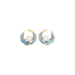 Pendientes de botón chapados en oro E4831 con perla cultivada blanca en engaste de bisel, diseño geométrico minimalista para uso diario de mujer. - Product Image 1