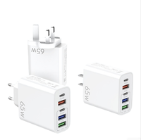 Chargeur mural à charge rapide 65W avec PD 20W, adaptateur 5 ports à charge rapide, chargeur de téléphone portable Type C