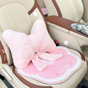 Ensemble complet de housses de siège auto en peluche avec coussin à nœud, universelles pour sièges avant, toutes saisons, décoratives, avec support lombaire - Product Image 3