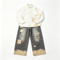 Chemise épaisse vintage délavée avec impression DTG Kornit, effet spray vieilli, streetwear, délavée soleil, tie-dye, patchwork, boutonnée
