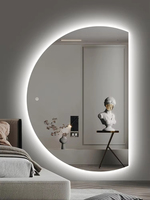 Miroir Mural LED Rétroéclairé Sans Cadre à Forme Irréguilière de Demi-Lune, Tactile Intelligent, Vente en Gros