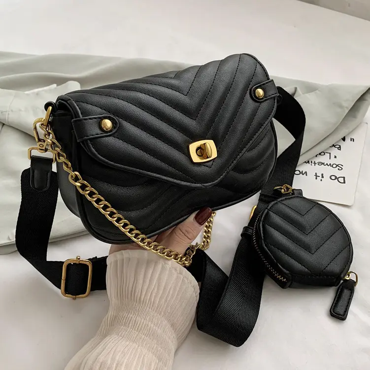 2 in 1 Designers Handbags for Women Set Luxury Shoulder Purse and Handbags Ladies Leather Crossbody Chain Bag Fashionable Bag
