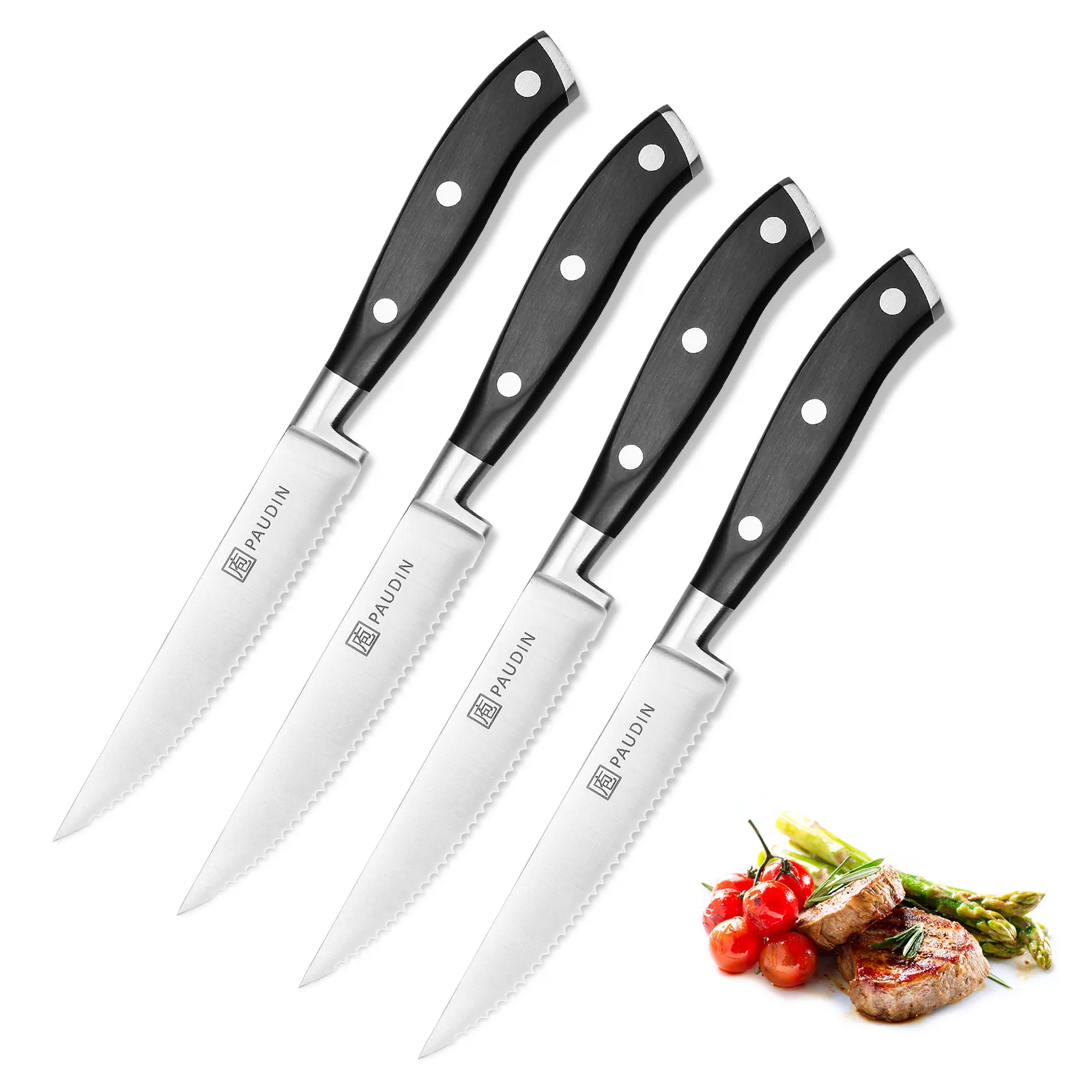 Knife Set 4 Piece Serrated Dishwasher Safe Full Tang Kitchen Chef Knife Stainless Steel Steak Knives Set