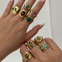 Ensemble de bagues en acier inoxydable plaqué or avec pierres précieuses colorées, style vintage français, empilables, bijoux pour femmes, à porter au quotidien