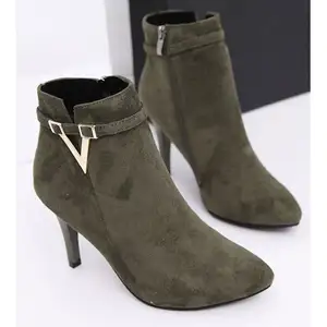 113477 stile coreano nuovo stile autunno inverno scarpe da donna tacco alto punta a punta con zip laterale peluche stivali da donna tinta unita