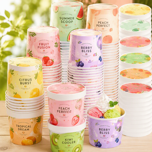 Vaso de Papel para Helado de Pared Simple, Reciclable, de Grado Alimenticio, con Tapa y Logotipo Personalizado, para Envasado de Postres y Snacks Congelados Premium - Product Image 1