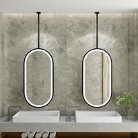 Miroir suspendu ovale avec éclairage LED, cadre noir, miroir mural pour hôtel moderne, chambre à coucher, salle de bain, décoration de vanité, vente en gros