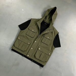 MC BUILD Conception personnalisée Marque américaine tendance Gilet Streetwear Respirant <span class=keywords><strong>sans</strong></span> manches à <span class=keywords><strong>capuche</strong></span> pour hommes avec poches cargo - Product Image 2