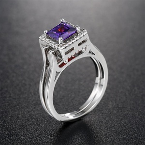 Anillo de plata de primera ley y Circonia cúbica para mujer, sortija, plata esterlina 925, Circonia cúbica, Zirconia, circonita, zirconita, zirconita, color rojo y morado - Product Image 2
