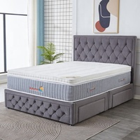 Vente en gros de base de divan King Size de luxe avec tête de lit capitonnée couleur grise rembourrage en tissu de velours lit de rangement avec 4 tiroirs