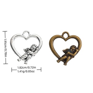 Breloques Cœur <span class=keywords><strong>Ange</strong></span> pour la fabrication de bijoux, 19,5x18,2mm, en alliage de zinc creux, Bronze antique, Argent antique - Product Image 1