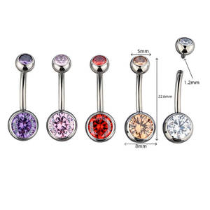 फैशन रंग 14g f136 टाइटेनियम चिकित्सा-ग्रेड हाइपोएलर्जेनिक सोने की प्लेटेड जिरकॉन पेट बटन की अंगूठी महिलाओं के लिए - Product Image 4