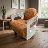 Sillón Elegante de Cuero Genuino, Diseño Tradicional, Estructura Resistente y Ecológica, Cojines Suaves, Comodidad y Elegancia para Dormitorio u Oficina