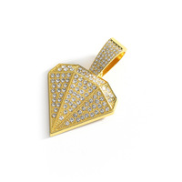 Pendentif de luxe en forme de diamant en strass plaqué or pour homme Collier cubain Chaîne Bijoux Hip Hop Icy Bling