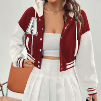 Fabricant OEM Manteau en chenille brodé en cuir imprimé StreetWear de baseball avec logo personnalisé pour les femmes Veste universitaire bombardier courte