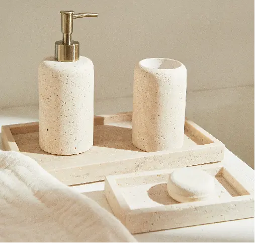 Nordic Ceramics Polyresin Bathroom Set 3 pc Minimalism Decor stone Soap Dispenser set Resin Bathroom Accessories set for Home