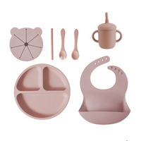 Assiette en silicone pour enfant de dessin animé pour enfants avec ensemble de vaisselle à ventouse cuisine de qualité alimentaire Snack bol cuillère fourchette bavoir tasse à bec dîner