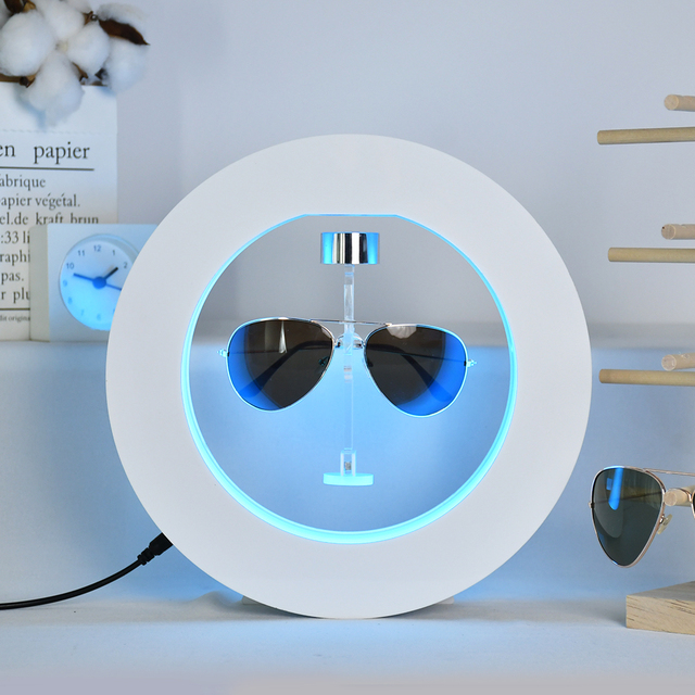 White Round Shape Magnetic Floating Acrylic Glasses Display Stand Levitating Rotating Eyewear SUNGLASS DISPLAY Rack Advertising