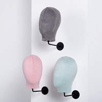 Tête de mannequin murale colorée en tissu de lin avec crochet pour perruques, chapeaux, casquettes, lunettes de soleil, coiffes, bandeaux