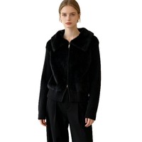 Cardigan en tricot doux pour femme avec empiècements en fausse fourrure de vison, col à revers, double fermeture éclair, manches longues, coupe courte, style pull ou manteau en tricot doux