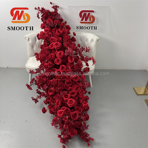Décor de mariage unique en forme de rangée de fleurs artificielles rouges en soie suspendues pour table, chemin de table rouge - Product Image 6