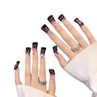 Faux ongles à presser en forme de bec de canard, édition limitée, motif chat peint à la main, style européen, faits à la main, réutilisables