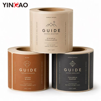 Autocollants personnalisés Yingao, impression UV imperméable, étiquettes minimalistes pour torréfacteur de café d'origine unique, rouleau élégant, raffiné, durable