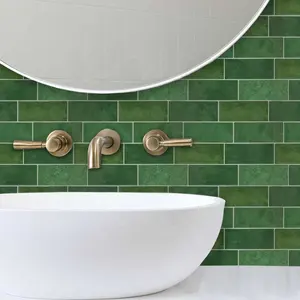 Waterproof Self-Adhesive Subway Tiles Green Vibes Geometric 3D Wall Panels Kitchen Bathroom Apartment Heat Resistant