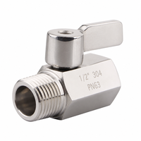 Mini-vanne à boisseau sphérique en acier inoxydable 304, filetage mâle-femelle 1/2 pouce PN63, levier de commande, eau, huile, air