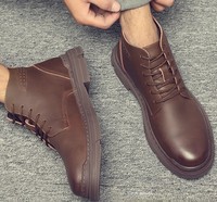 Bottes basses pour hommes, style Martin, à lacets, bout rond, talon bas, semelle en caoutchouc, style britannique, bottines décontractées pour l'hiver, OEM
