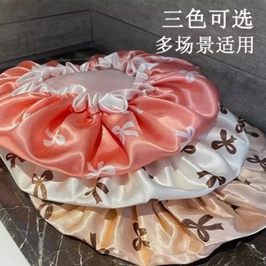 Gorro de ducha de satén con estampado floral, impermeable, de doble capa, para ducharse y bañarse - Product Image 1