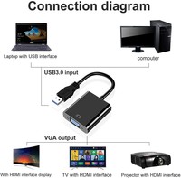 Adaptor USB3.0 1080P Berkualitas Tinggi, Konverter USB ke VGA untuk Monitor Laptop dan Proyektor