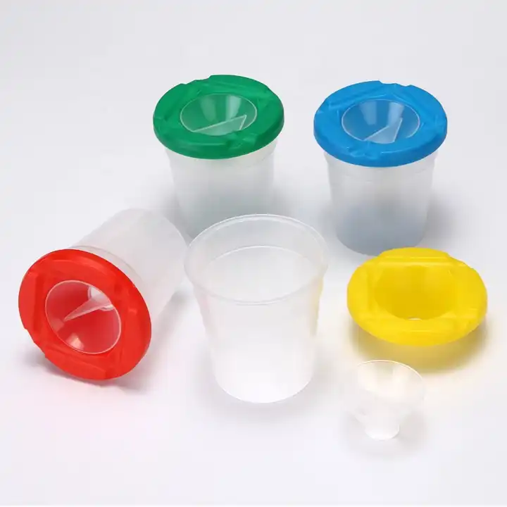 No Spill Paint Cups with Lids and Paint Brushes, Kids Spill Proof