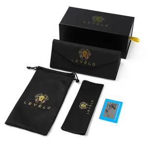 Driehoek Vouwen Zonnebril Case Set Custom Logo Luxe Populaire Zwarte Pu Leer Zonnebril Verpakking Set Brillen Case