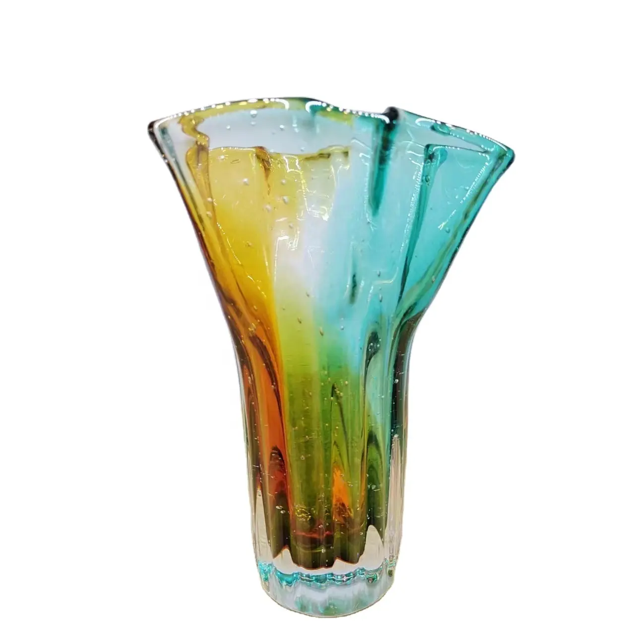 Cuenco de cristal de Murano hecho a mano para decoración de mesa, jarrón de cristal azul y verde para el hogar y la Oficina