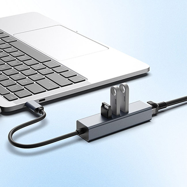 USB C Ethernet HUB Type C to 3-Port USB 3.0 Hub with RJ45 Gigabit LAN