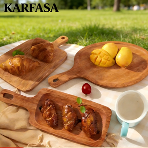 Plateau à pizza rond en bois massif, style minimaliste, plateau à pain, plateau à gâteau, plateau à pâtisserie, plateau à steak - Product Image 2