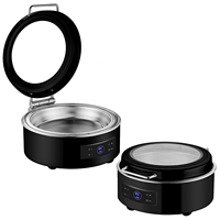 Réchaud électrique à température réglable 6L/9L en acier inoxydable noir avec couvercle en verre pour la restauration commerciale